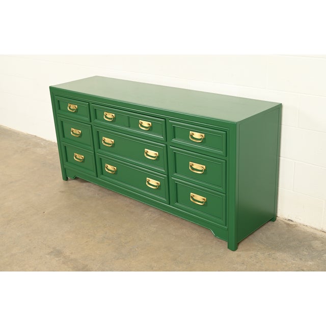 Thomasville Mid-Century Hollywood Regency Green Lacquered Dresser or Credenza | Newly Refinished For Sale In South Bend - Image 6 of 13