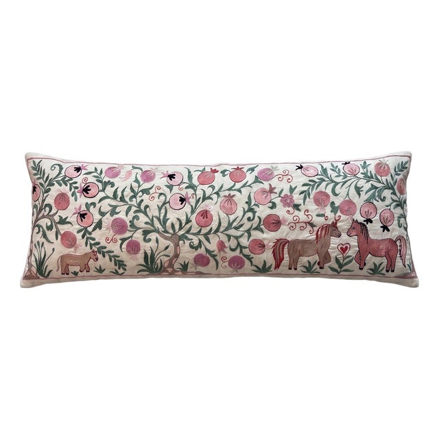 Horse Suzani Lumbar Pillow Cover 18'' X 53'' For Sale