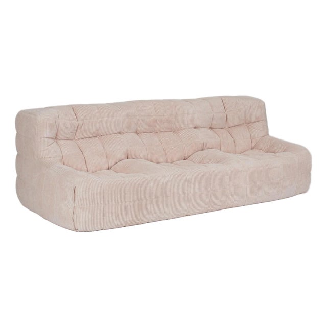 Vintage Kashima 3-Seater Sofa in Vanilla Corduroy - Restored Ligne Roset Original For Sale