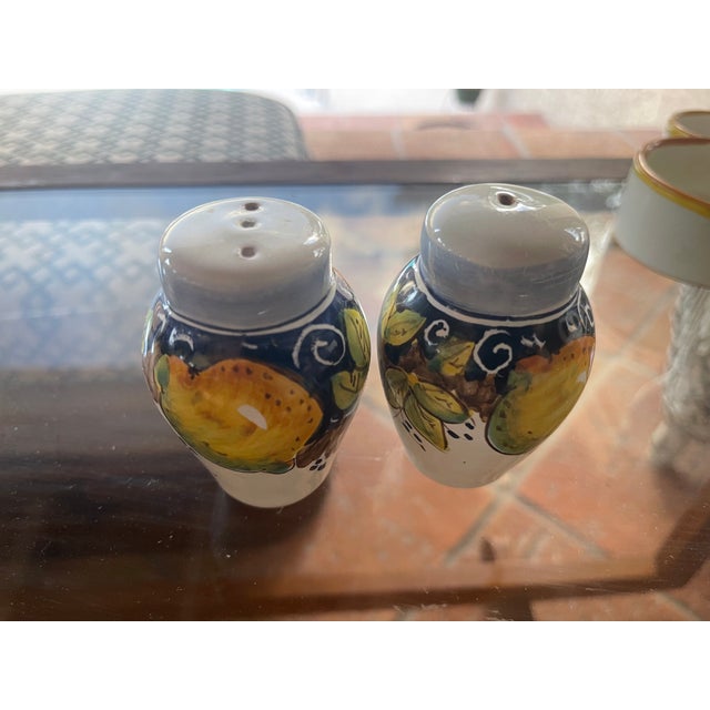 White Vintage Handmade Rampini Italy Lemons Ceramic Cruet Set & Wine Cooler - 6 pcs For Sale - Image 8 of 10