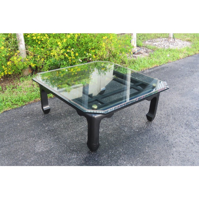 Hollywood Regency Black Painted Glass Top Coffee Table 1577 For Sale - Image 4 of 13
