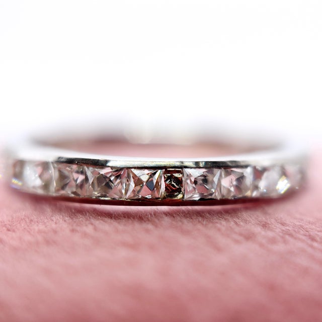 Silver 1920s Art Deco Platinum French Cut Diamond Ring, 0.90 Ct, Size 6.75 For Sale - Image 8 of 13