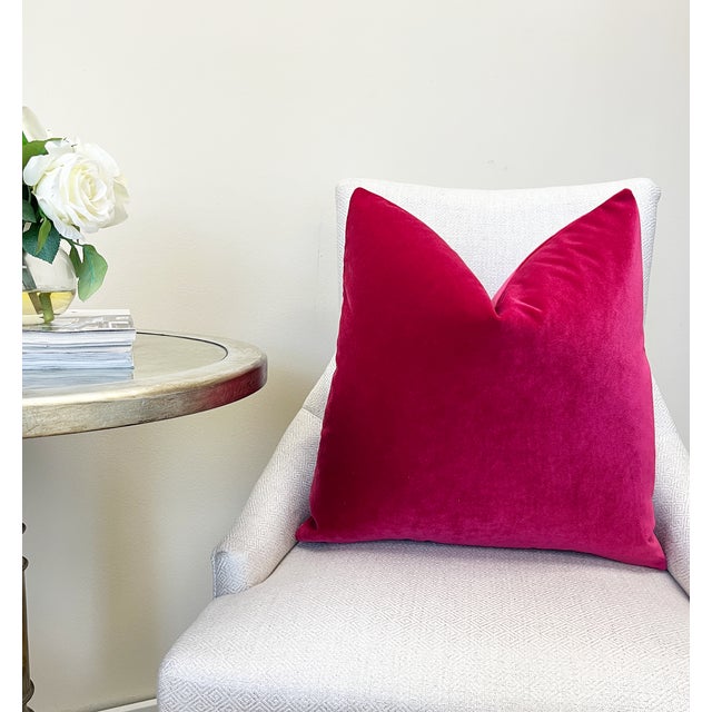 Raspberry Pink 20x20 Velvet Throw Pillow With Feather Down Insert For Sale - Image 4 of 5