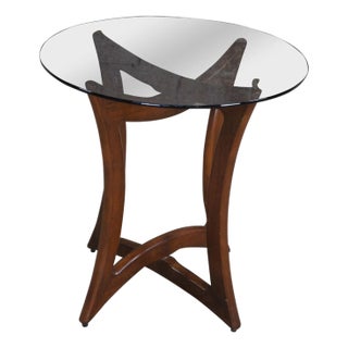 Adrian Pearsall for Craft Associates Mid Century Modern Walnut Glass Side Table For Sale