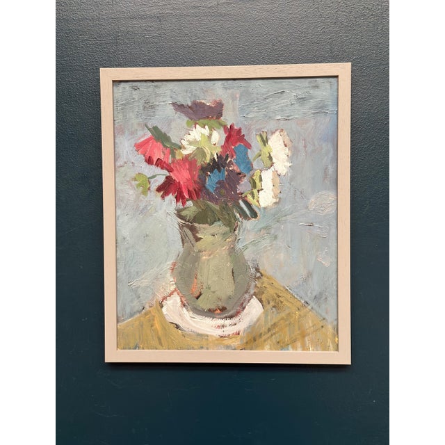 Flowers in Green Vase, 1960s, Oil on Panel, Framed For Sale - Image 12 of 14