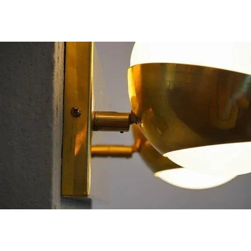 Siderale Twin Shades Brass and Lattimo Glass Sconce by Silvio Piattelli For Sale - Image 10 of 13