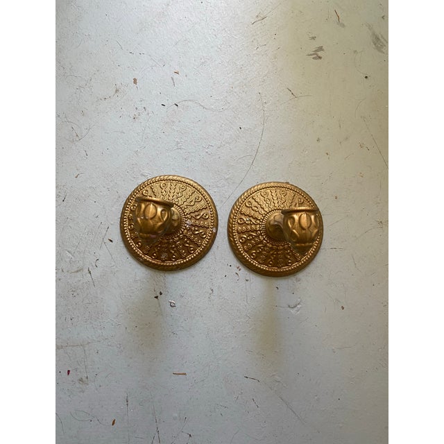 Vintage Ornate 1968 Brass Metal Bathroom Towel Rod End Caps - a Pair For Sale In Charleston - Image 6 of 11