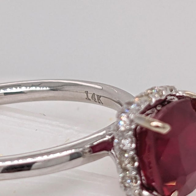 Red 1.7ct Stunning Ruby Ring W Earth Mined Diamonds in Solid 14k Gold Cushion 7mm For Sale - Image 8 of 8