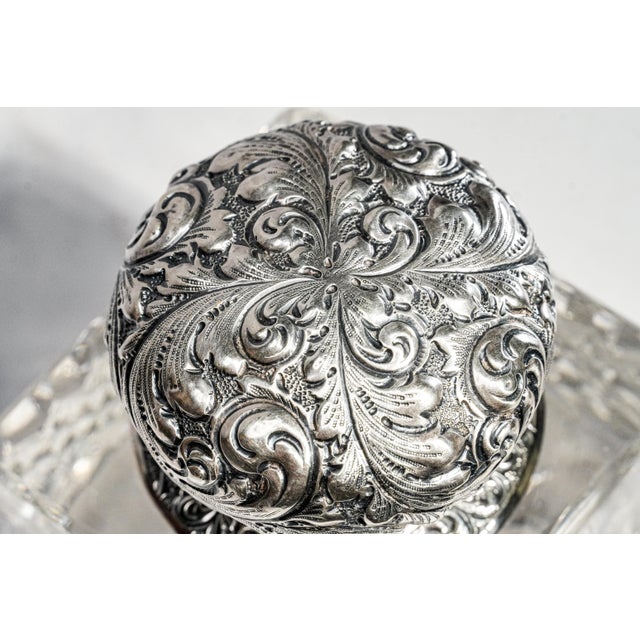 Exceptional Huge Antique Sterling Silver Black, Starr & Frost Cut Crystal Victorian Desk Paperweight Inkwell Luxury Home Decor For Sale - Image 4 of 18
