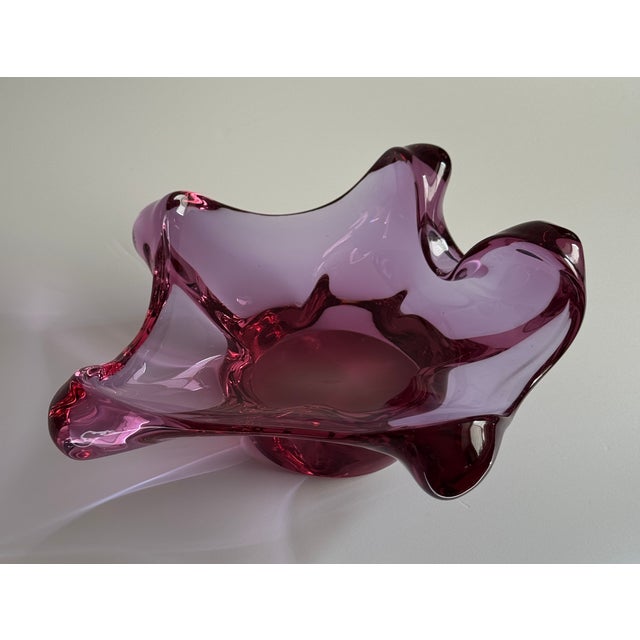 Mid 20th Century Raspberry Pink Art Glass Dish With Pedestal For Sale In Phoenix - Image 6 of 11