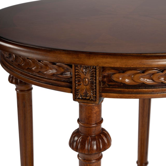 Hellinger Round End Table, Medium Brown For Sale In Chicago - Image 6 of 9