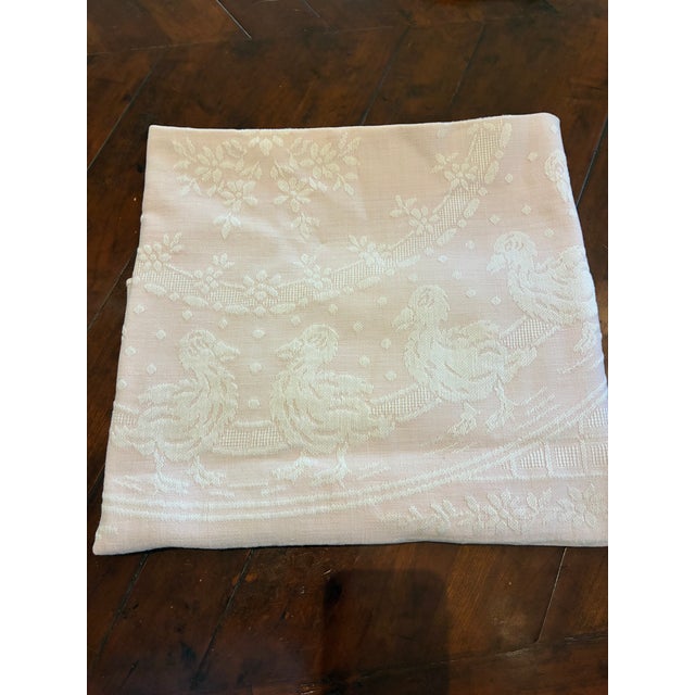 Late 20th Century Easter /Spring Square Cotton Pink and White Tablecloth With a Design of Ducks, Daisies, Dots and Squares For Sale - Image 5 of 5