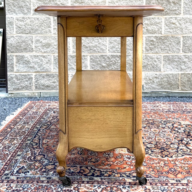 Vintage French Louis Xv Blond Walnut 2 Drawer Drop Leaf Rolling Serving Cart or Bar Cart For Sale - Image 13 of 18