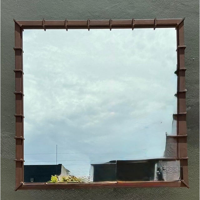 Contemporary Vintage Patinated Metal and Mirrored Glass Wall Mirror For Sale - Image 3 of 12
