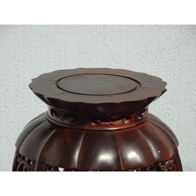 Vintage 20th Century Chinese Carved Wooden Side Table Plant Stand For Sale - Image 11 of 15