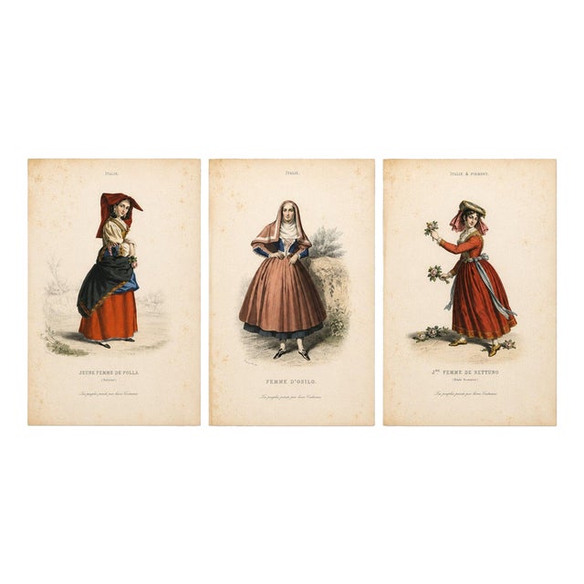 Italian Women Folk Costume Engravings, 1850, Engraving For Sale