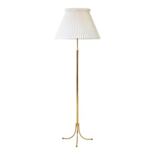 1950s Josef Frank Floor Lamp Model 2326, Svenskt Tenn, Brass Base With Pleated Shade For Sale