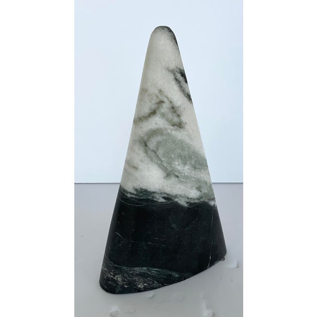 Stylish Revelation Modern Panda Marble Apex Pyramid Sculpture, showroom floor sample, each one’s pattern will vary as...