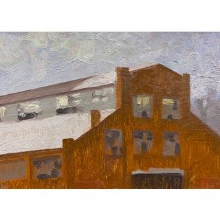 Bell Factory by Brad Davis | Oil on Panel Painting of a brick factory building For Sale