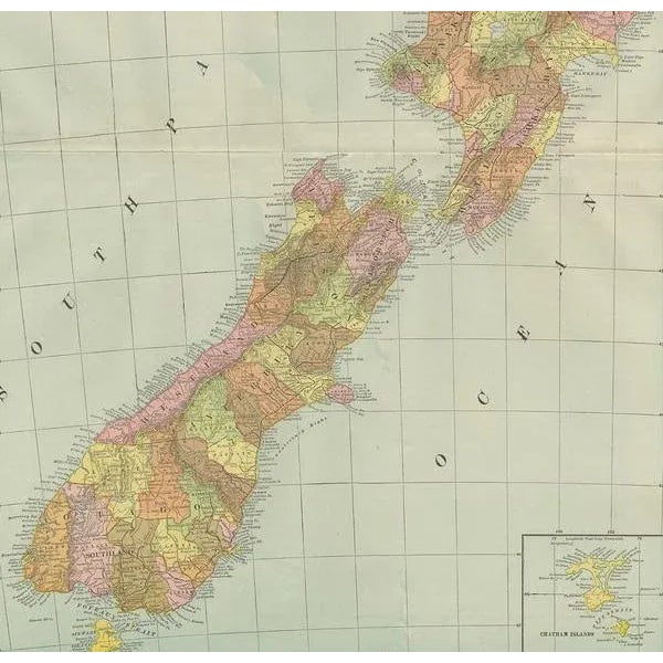 Antique Map of New Zealand by G.F. Cram, 1906 For Sale - Image 4 of 5