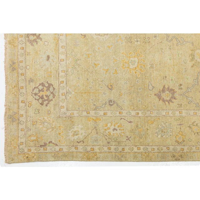 8 X 10 Handmade Contemporary Floral Oushak Style Wool Rug in Tan For Sale - Image 9 of 9