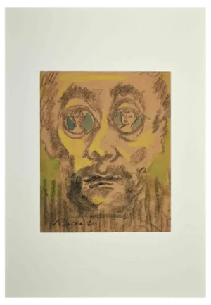 Mino Maccari, Portrait, Original Watercolor & Charcoal Drawing, Mid-20th Century