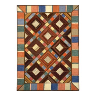 Turkish Retro Kilim Flatweave Wool 5x7 Brown, Blue, Green & Orange Handmade Area Rug #1142020 For Sale