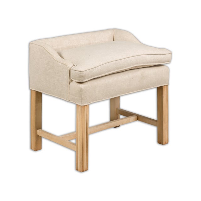 Early 20th Century 1920s English Upholstered Stool with Slightly Raised Back For Sale - Image 5 of 12