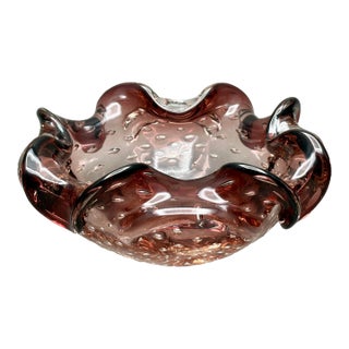 Vintage Barovier & Toso Attributed Mid-Century Amethyst Controlled Bubble Murano Art Glass Trinket Dish Bowl For Sale