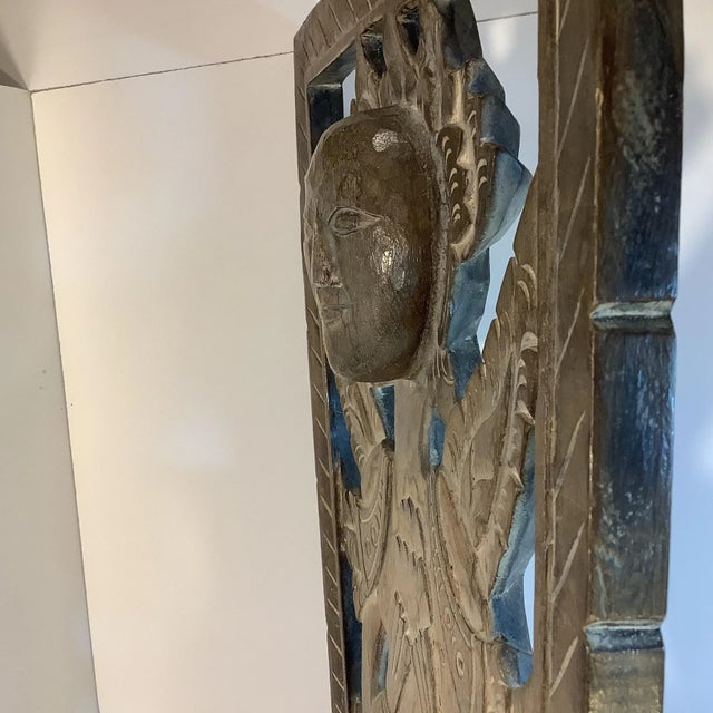 Wood 1940s Vintage Bali Hand-Craved Folk Art Deity Wooden Wall Sculpture. For Sale - Image 7 of 11