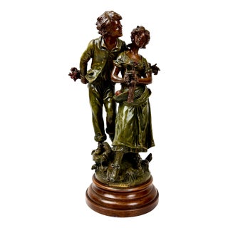Antique 19th Century French Patinated Bronzed Spelter Jour de Fete Sculpture by L. & F. Moreau For Sale