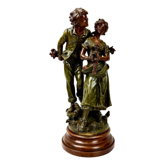Antique 19th Century French Patinated Bronzed Spelter Jour de Fete Sculpture by L. & F. Moreau For Sale