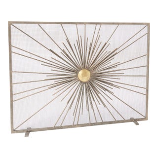 Aged Silver Sunburst Fireplace Screen For Sale