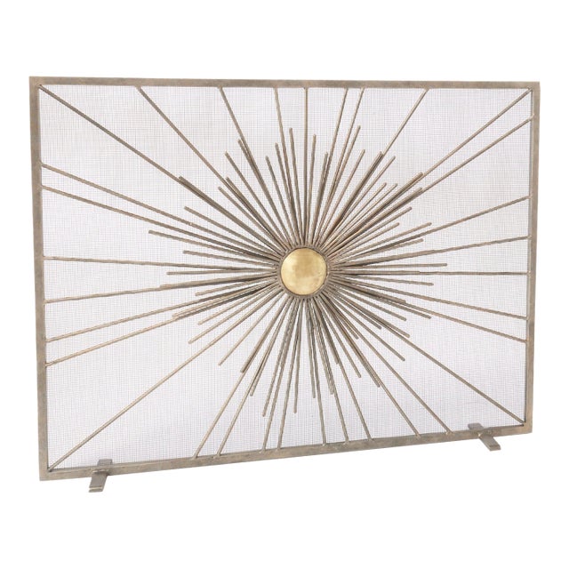 Aged Silver Sunburst Fireplace Screen For Sale