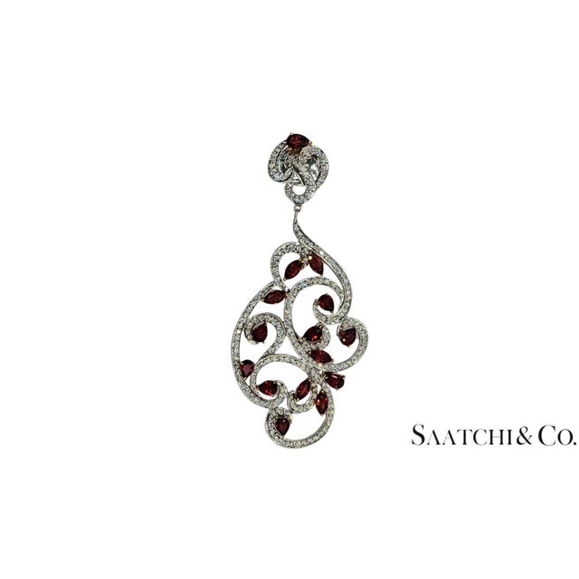 18k (750) White Gold Natural Brilliant Cut VVS Diamond & Ruby Earrings - Set of 2 For Sale - Image 9 of 11