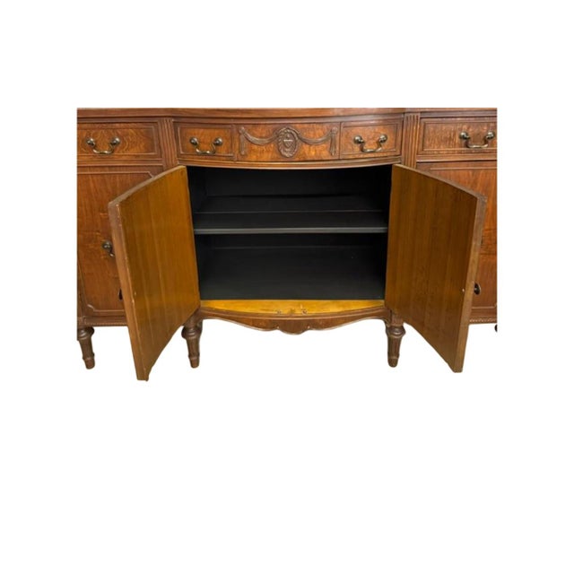 Drexel Vintage c.1950's Drexel Flame Mahogany Serpentine Breakfront Buffet Credenza (D. 821-11 Wal) For Sale - Image 4 of 12