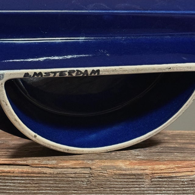 Pair of Vintage Japanese Modernist Dark Blue Half Moon Ikebana Vases For Sale - Image 9 of 9