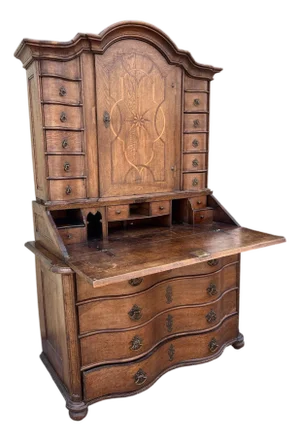 Antique German Baroque Tabernacle Secretary Desk Cabinet