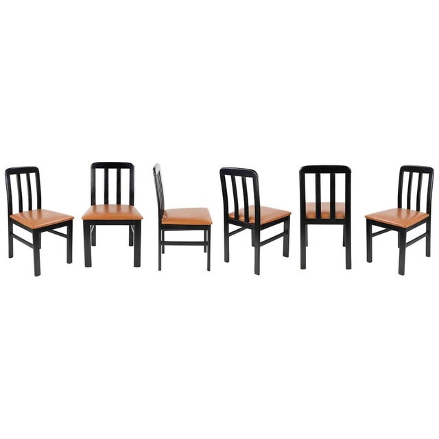 Wood Vintage Art Deco Chairs in Lacquered Wood and Leather, Italy, 1970s For Sale - Image 7 of 7