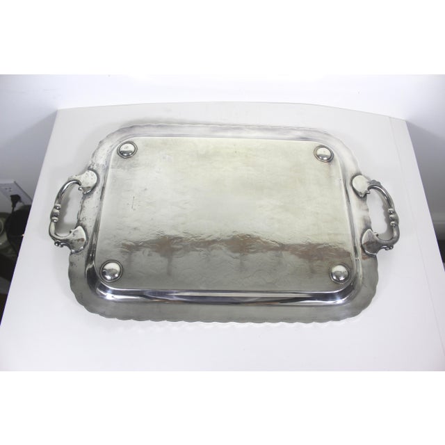 Extra Large Butler’s Tray Silver Plated Rectangular Platter Vintage Plate Ornate Shell or Fan Handles Embossed Serving For Sale - Image 10 of 13