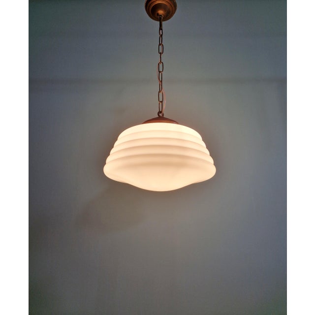 Copper Art Deco Pendant Light in White Opaline Glass, 1920s For Sale - Image 8 of 12