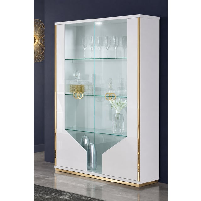 Casa Milano Vogue 10-Piece Luxury Dining Room Set – White & Gold High Gloss Collection For Sale In Houston - Image 6 of 6