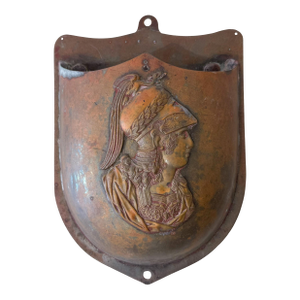 Vintage Embossed Copper Gladiator Wall Pocket