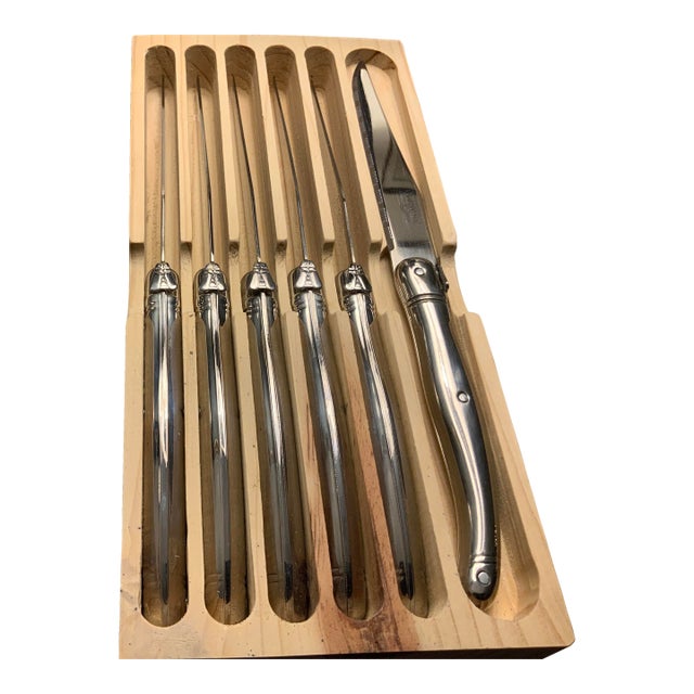 1970s Attributed to Jean Dubost Laguiole Steak Knives Set of 6 For Sale
