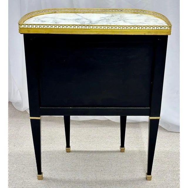 Wood Single Ebony Demilune Marble Top Bronze Mounted End / Side Table For Sale - Image 7 of 13