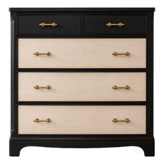 Late 20th Century Refinished Modern Black & Bleached Wood 5-Drawer Dresser With Brass Hardware For Sale