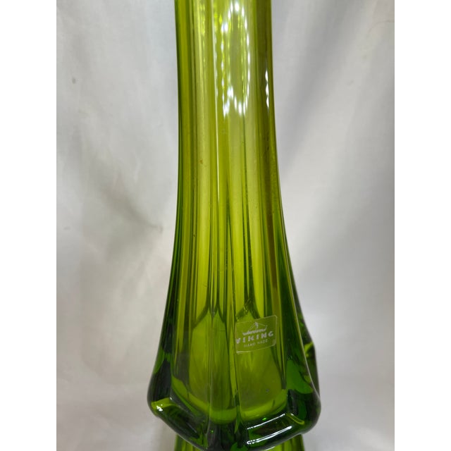 Vintage Mid-Century Viking Glass Green Streched Vase With Sticker For Sale - Image 6 of 14