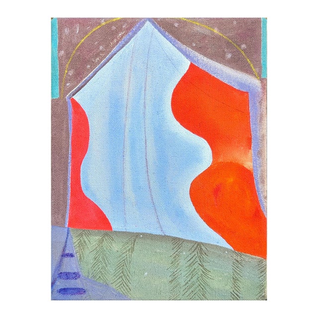 Contemporary colorful painting by Houston-based artist Jessica Simorte. The work features a central pair of orange...