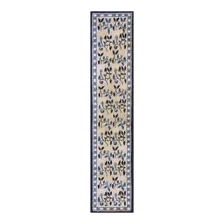 1930s Beige Field Foliate Modern Deco Antique Chinese Peking Rug Hallway Runner For Sale