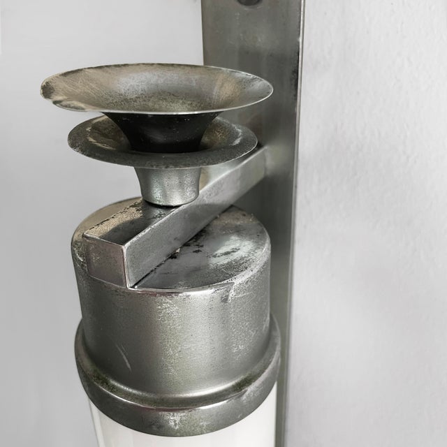 Italian Art Deco Cylindrical Wall Lamps in Opaline Glass and Metal, 1930s, Set of 2 For Sale - Image 15 of 17